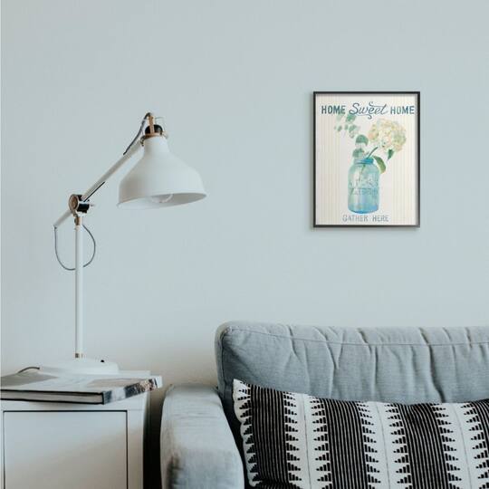 Stupell Industries Home Sweet Home Bouquet in Blue Jar Black Framed Wall Art